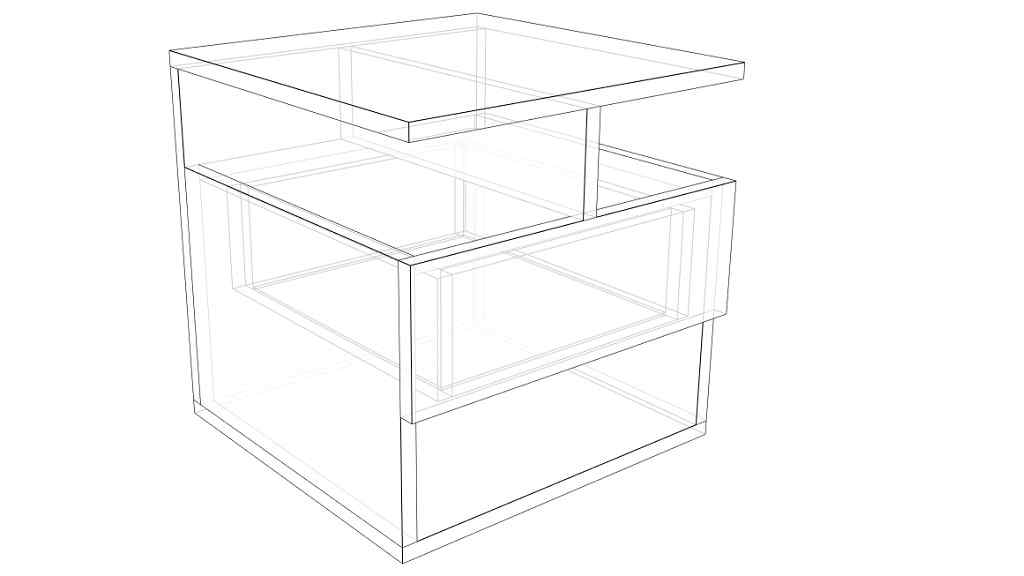 Boceto en 3d de mesa de luz con un cajón Boceto en 3d de mesa de luz con un cajón