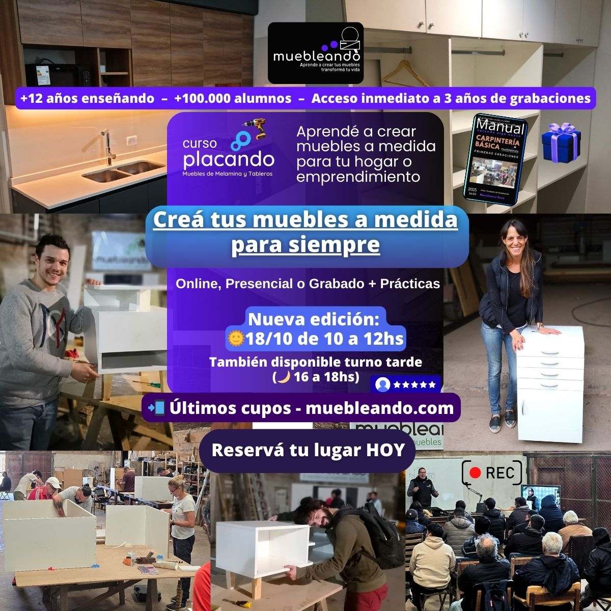 Curso de carpintería Online muebles melamina 2025