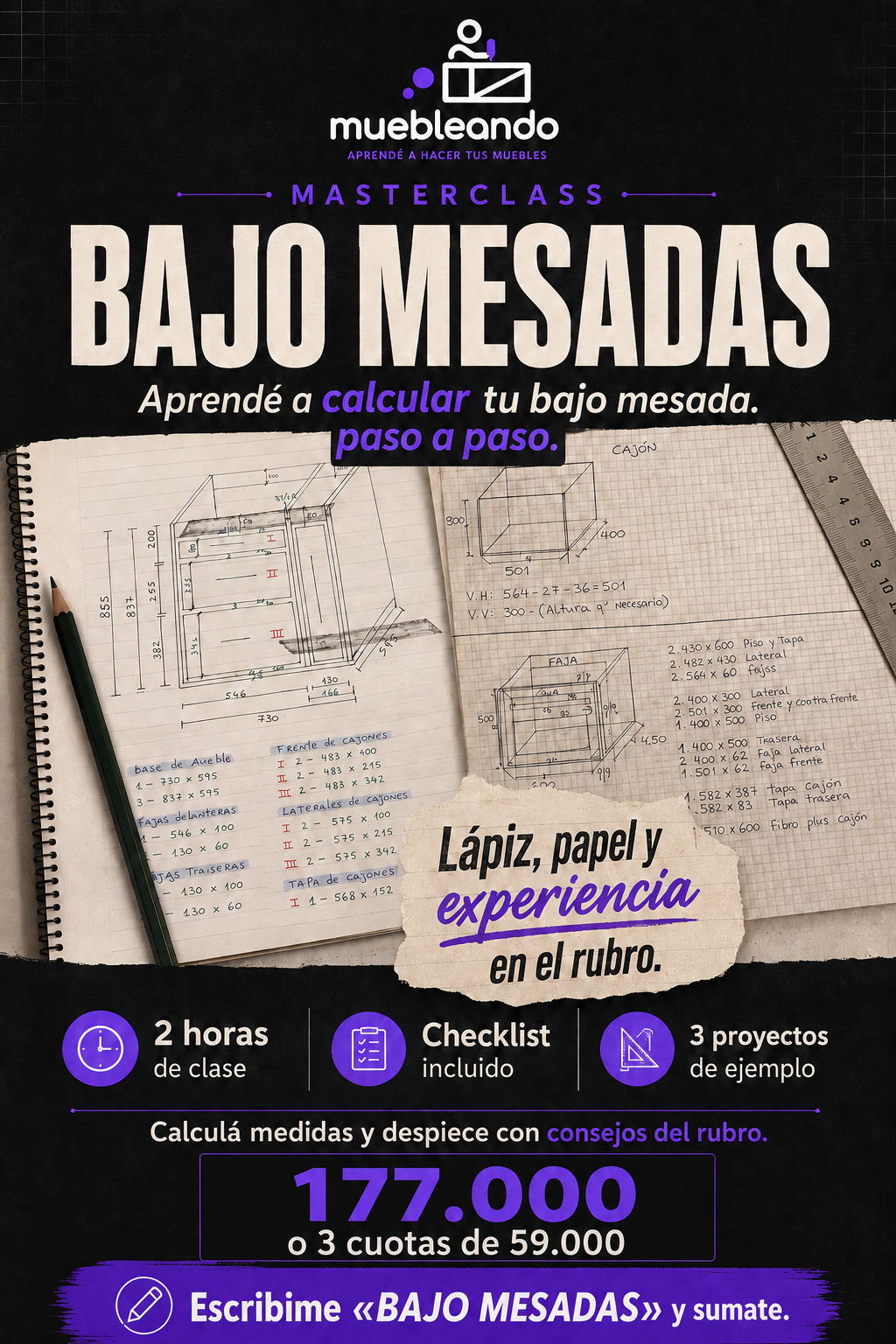 Masterclass de Bajo Mesadas: 2 horas, checklist y 3 proyectos de ejemplo. 177.000 o 3 cuotas de 59.000.